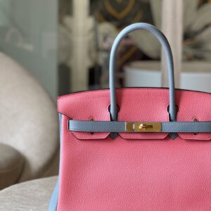 Hermes Birkin 30 Liam Blue/ Rose Pink Togo Leather Gold Hardware