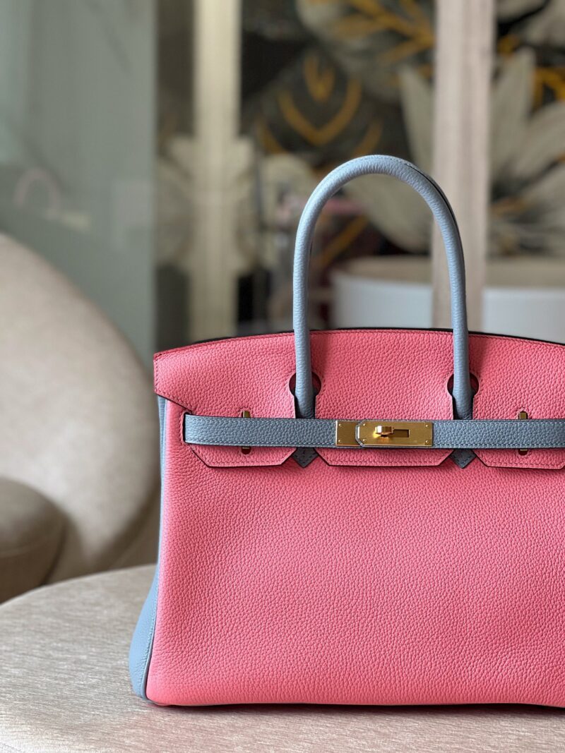 Hermes Birkin 30 Liam Blue/ Rose Pink Togo Leather Gold Hardware