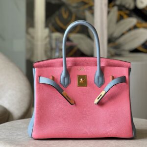 Hermes Birkin 30 Liam Blue/ Rose Pink Togo Leather Gold Hardware