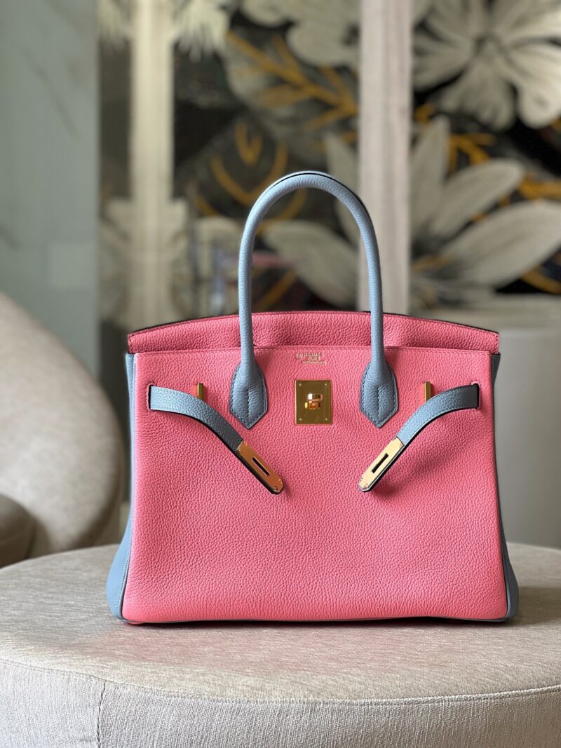 Hermes Birkin 30 Liam Blue/ Rose Pink Togo Leather Gold Hardware