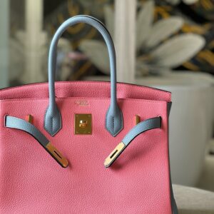 Hermes Birkin 30 Liam Blue/ Rose Pink Togo Leather Gold Hardware