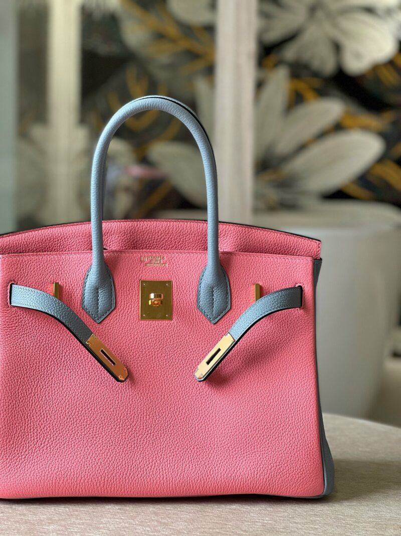 Hermes Birkin 30 Liam Blue/ Rose Pink Togo Leather Gold Hardware