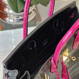 Hermes Birkin 30 Black/Pink Genuine Crocodile Leather – Custom Made