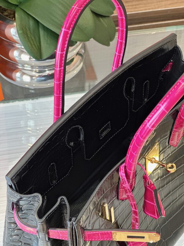Hermes Birkin 30 Black/Pink Genuine Crocodile Leather – Custom Made