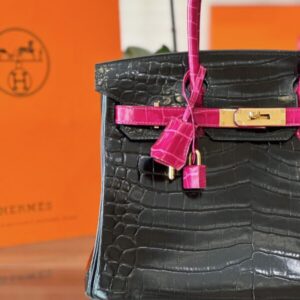 Hermes Birkin 30 Black/Pink Genuine Crocodile Leather – Custom Made
