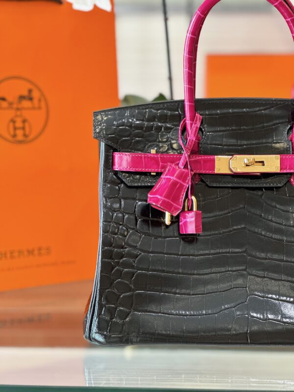 Hermes Birkin 30 Black/Pink Genuine Crocodile Leather – Custom Made