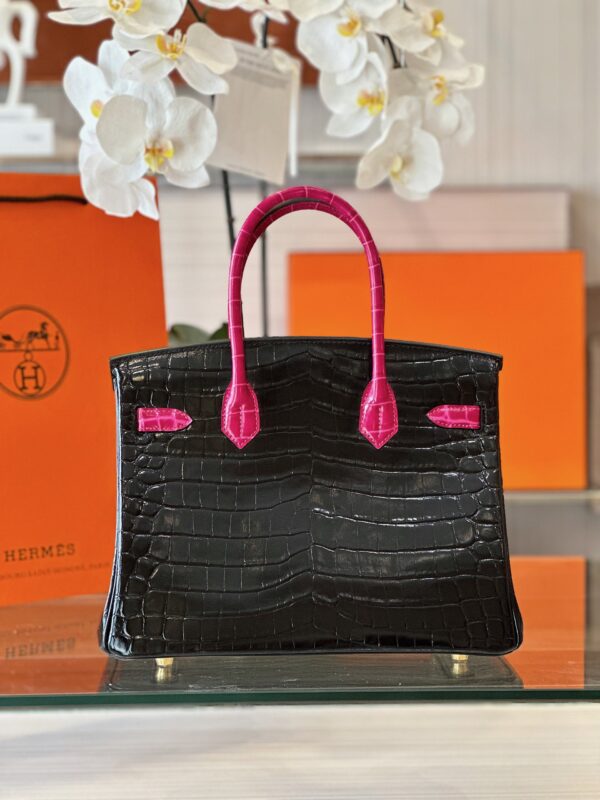 Hermes Birkin 30 Black/Pink Genuine Crocodile Leather – Custom Made