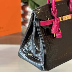Hermes Birkin 30 Black/Pink Genuine Crocodile Leather – Custom Made