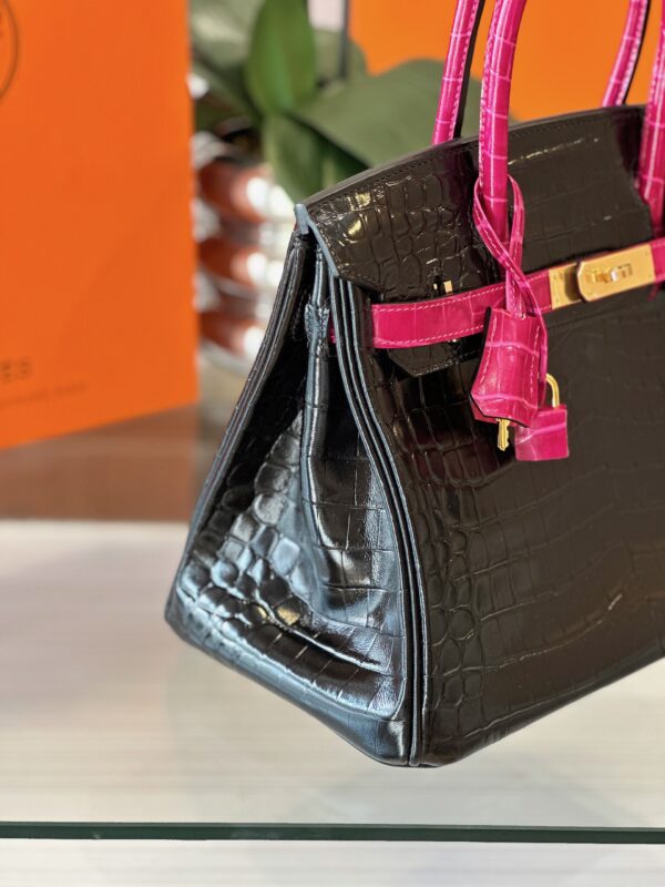 Hermes Birkin 30 Black/Pink Genuine Crocodile Leather – Custom Made