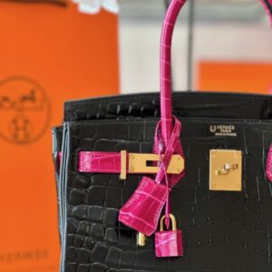 Hermes Birkin 30 Black/Pink Genuine Crocodile Leather – Custom Made