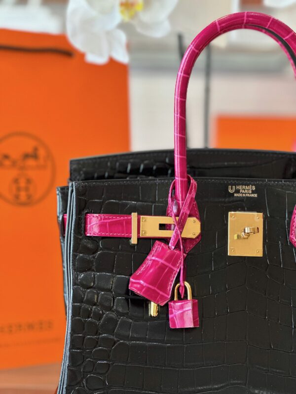 Hermes Birkin 30 Black/Pink Genuine Crocodile Leather – Custom Made