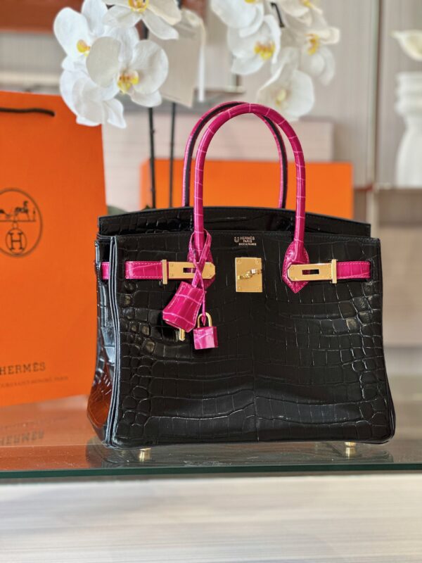 Hermes Birkin 30 Black/Pink Genuine Crocodile Leather – Custom Made