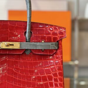 Hermes Birkin 30 Red/Liam Blue Genuine Crocodile Leather Gold Hardware. – Custom Made