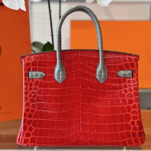 Hermes Birkin 30 Red/Liam Blue Genuine Crocodile Leather Gold Hardware. – Custom Made