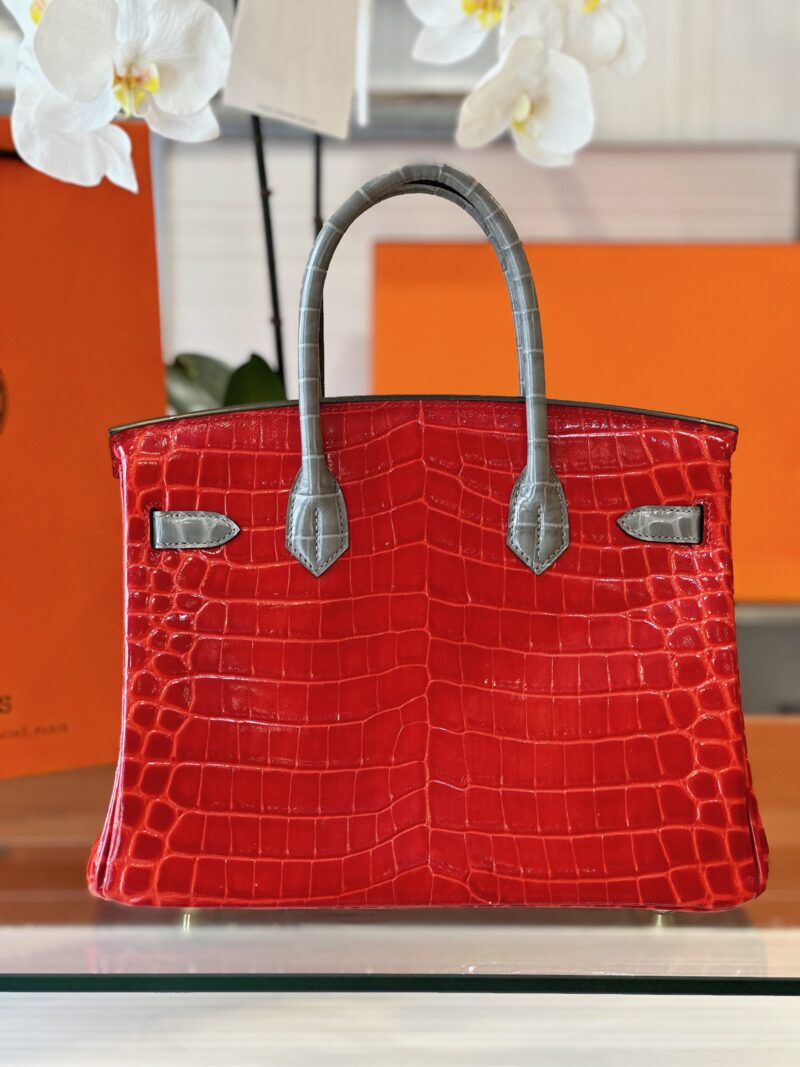 Hermes Birkin 30 Red/Liam Blue Genuine Crocodile Leather Gold Hardware. – Custom Made