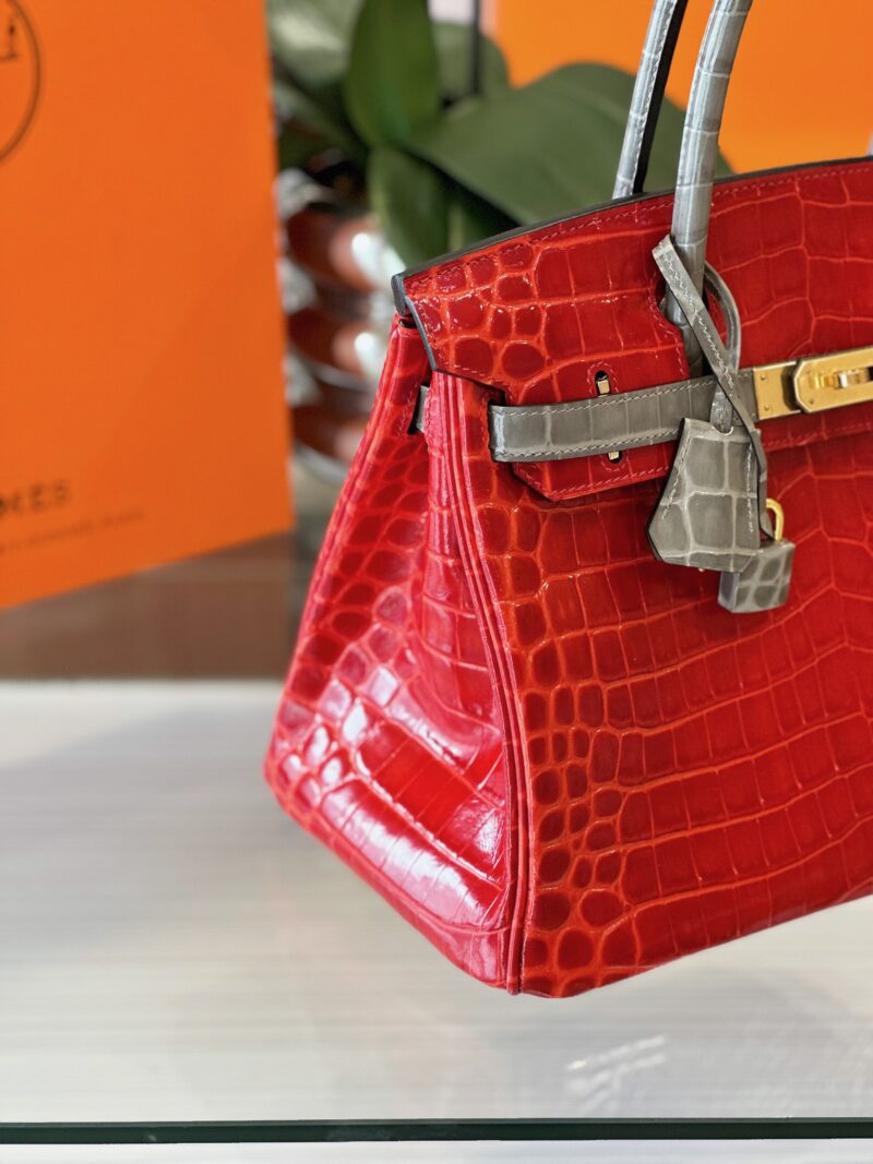 Hermes Birkin 30 Red/Liam Blue Genuine Crocodile Leather Gold Hardware. – Custom Made