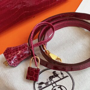 Hermes Kelly 25 Red Genuine Crocodile Leather With Gold Hardare