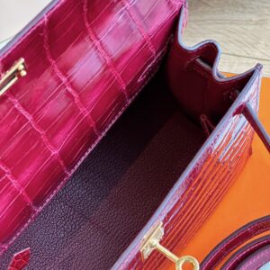 Hermes Kelly 25 Red Genuine Crocodile Leather With Gold Hardare