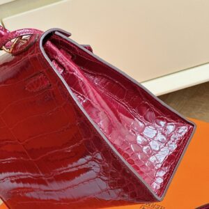 Hermes Kelly 25 Red Genuine Crocodile Leather With Gold Hardare