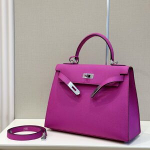 Hermes Kelly 28 Purple Epsom Leather Palladium Hardware