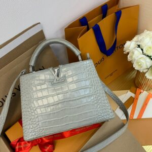 Louis Vuitton LV Capucines BB Gray Crocodile Leather Handbag Like Auth 21cm