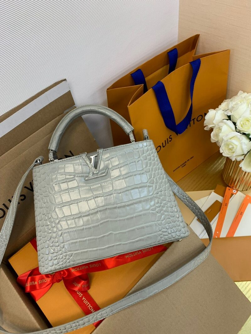 Louis Vuitton LV Capucines BB Gray Crocodile Leather Handbag Like Auth 21cm