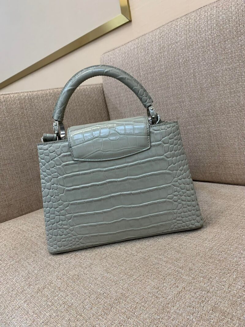 Louis Vuitton LV Capucines BB Gray Crocodile Leather Handbag Like Auth 21cm