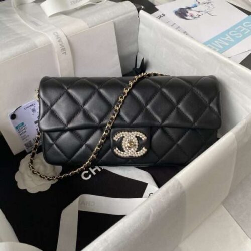 Tui-Xach-Nu-Mau-Den-Chanel-Deo-Cheo-Khoa-Ngoc-Trai-26x11-2-600x600-1 Chanel With Lock Pearl Handbags Black Demi Handle 26×11.5x4cm