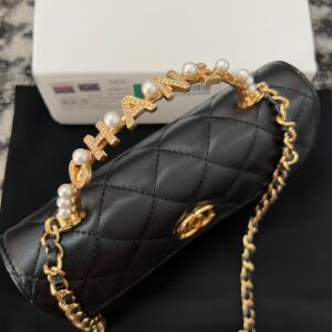 Chanel Woc Black Handbags Pearl Handle Plated Lock Gold 19cm