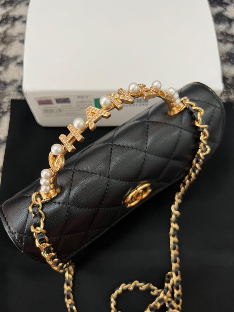 Chanel Woc Black Handbags Pearl Handle Plated Lock Gold 19cm