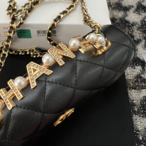 Chanel Woc Black Handbags Pearl Handle Plated Lock Gold 19cm