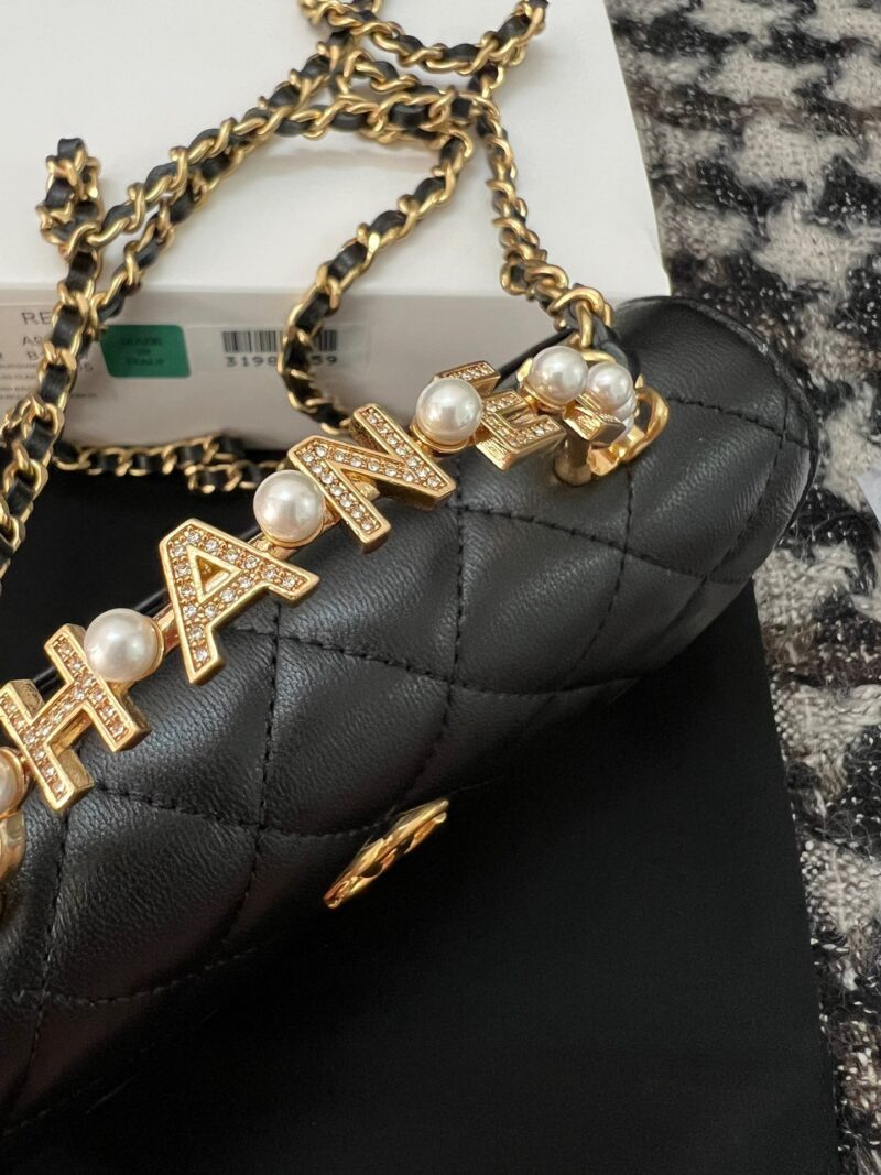 Chanel Woc Black Handbags Pearl Handle Plated Lock Gold 19cm