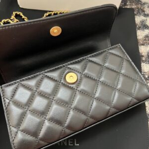 Chanel Woc Black Handbags Pearl Handle Plated Lock Gold 19cm