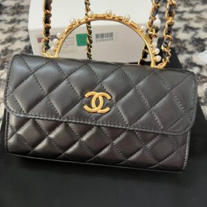Chanel Woc Black Handbags Pearl Handle Plated Lock Gold 19cm