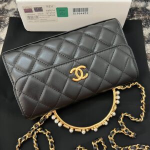 Chanel Woc Black Handbags Pearl Handle Plated Lock Gold 19cm