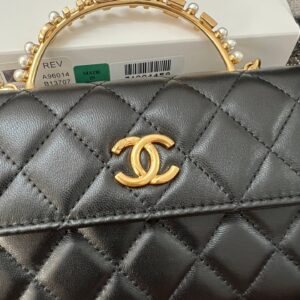 Chanel Woc Black Handbags Pearl Handle Plated Lock Gold 19cm