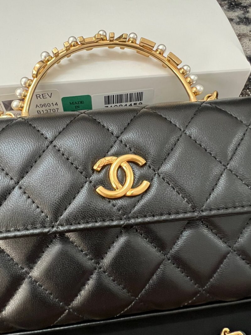 Chanel Woc Black Handbags Pearl Handle Plated Lock Gold 19cm