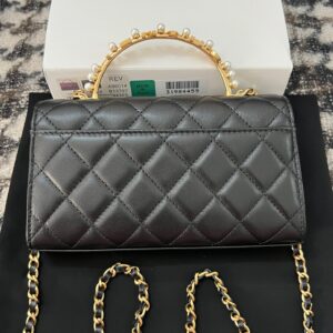 Chanel Woc Black Handbags Pearl Handle Plated Lock Gold 19cm