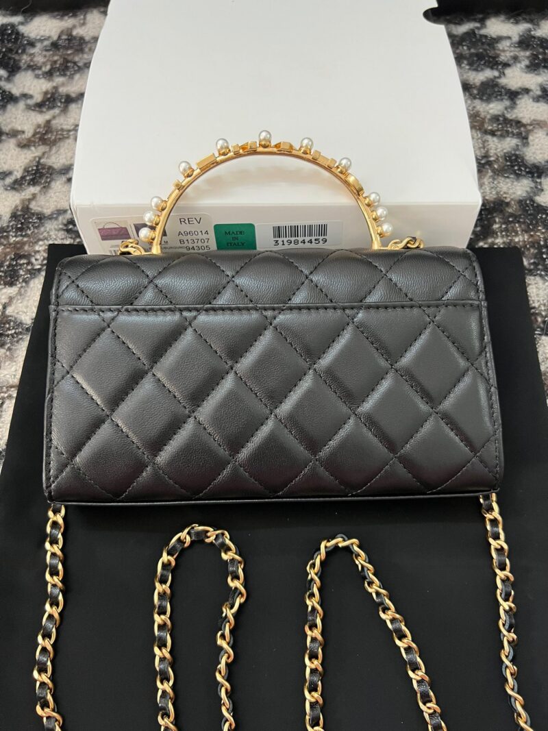 Chanel Woc Black Handbags Pearl Handle Plated Lock Gold 19cm