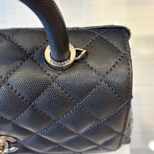 Chanel Coco Handbag Leather Black With Silver Lock 23cm