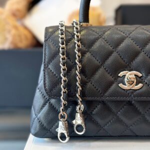 Chanel Coco Handbag Leather Black With Silver Lock 23cm
