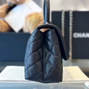 Chanel Coco Handbag Leather Black With Silver Lock 23cm