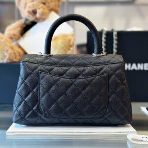 Chanel Coco Handbag Leather Black With Silver Lock 23cm