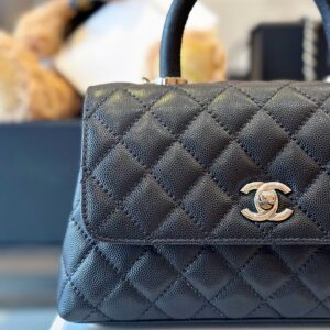 Chanel Coco Handbag Leather Black With Silver Lock 23cm