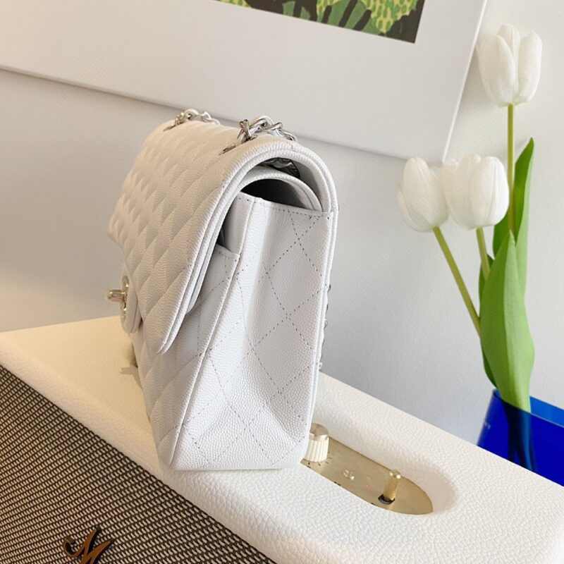 Chanel Classic Handbags Lizard Skin White With Silver Lock 25cm