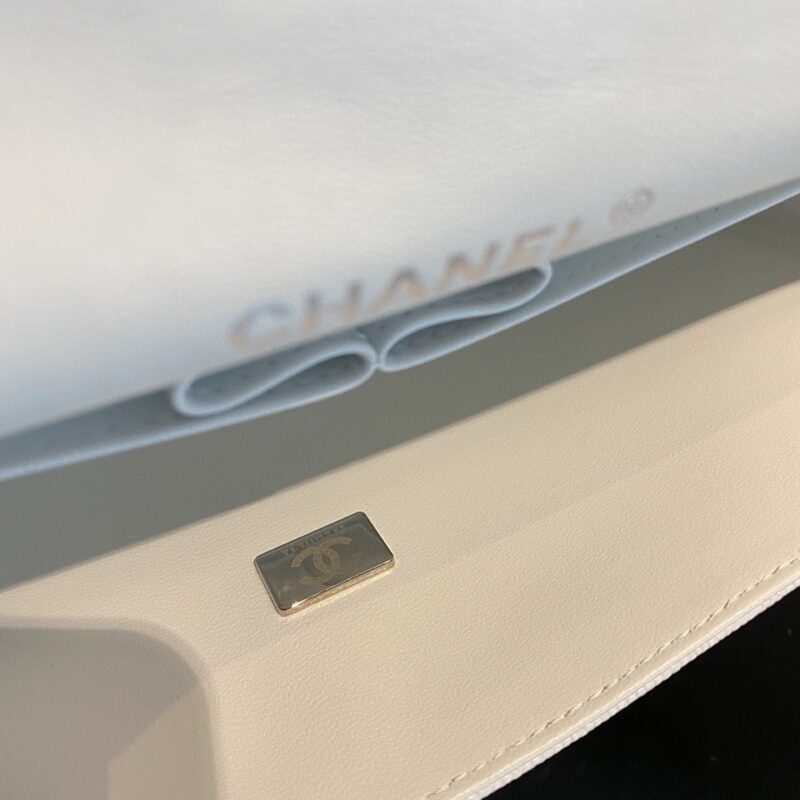 Chanel Classic Handbags Lizard Skin White With Silver Lock 25cm