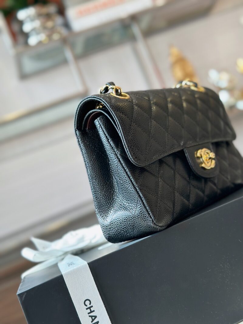 Chanel Classic Handbags With Lock Gold Black Leather 23cm