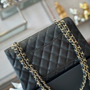 Chanel Classic Handbags With Lock Gold Black Leather 23cm