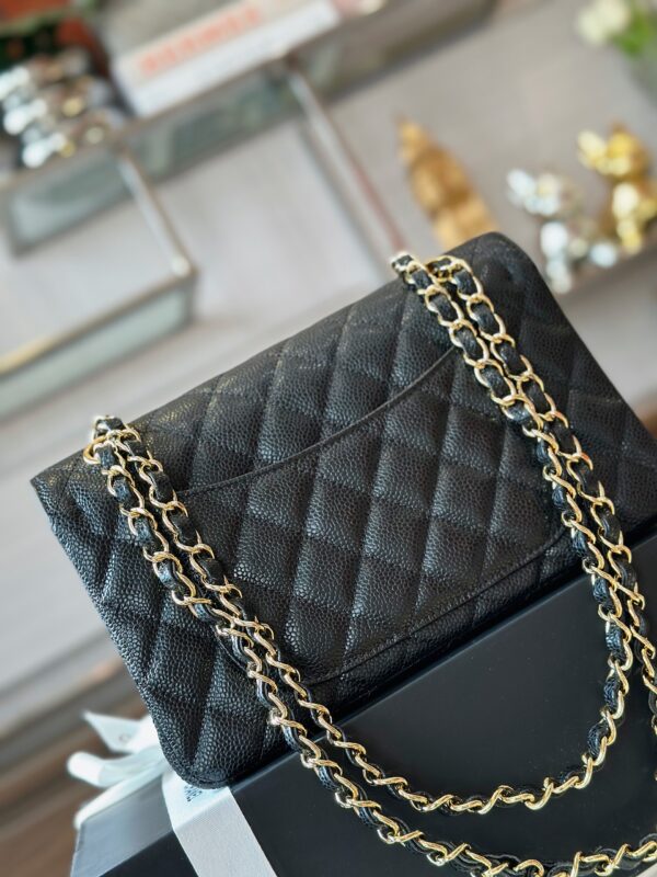 Chanel Classic Handbags With Lock Gold Black Leather 23cm