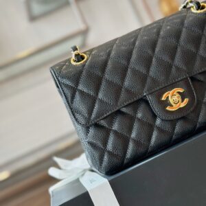 Chanel Classic Handbags With Lock Gold Black Leather 23cm